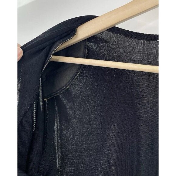 Exclusively Misook Knit Black Acrylic Cardigan Slinky Sz M, Slits, Shoulder Pads - Picture 7 of 10